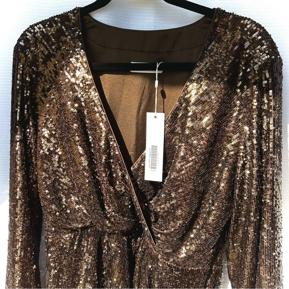 Jonathan Simkhai - Brown Monty Wrap Sequined Mini Dress - Picture 11 of 16